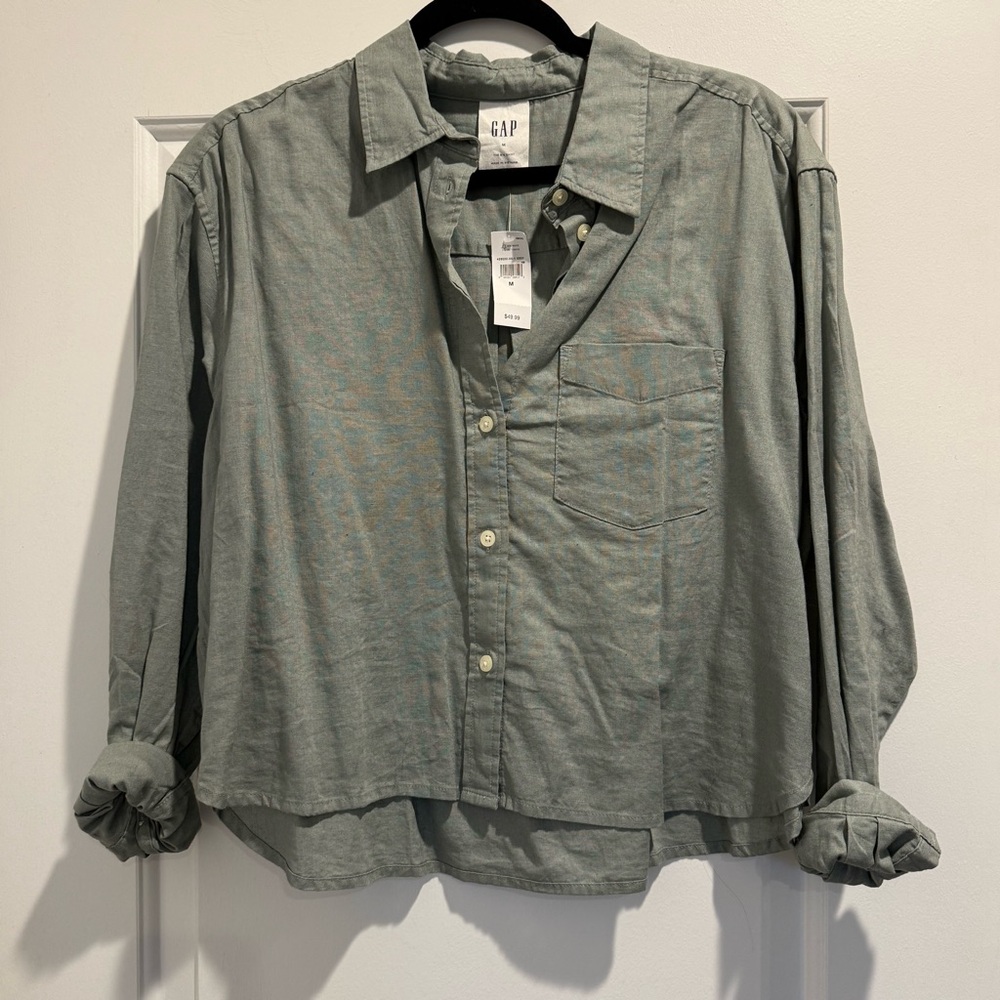 GAP Sage Green Cropped Linen Top - Size M (NWT)